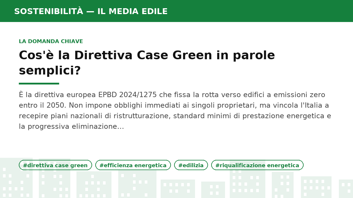 Infografica: Direttiva Case Green UE: obblighi e tempistiche per l'Italia